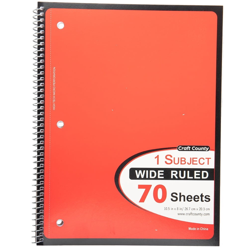 Craft County - Spiral Notebook - 70-Sheet- Wide-Ruled- Red