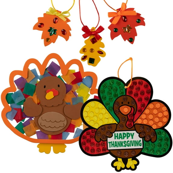 Craft County Thanksgiving Seasonal Bundle Fall Decoration & Kids Activity 10 Different Kits Magnet Picture Frame, Turkey, Tree, Rhinestone Fall Leaf, Mosaic Glitter Turkey and more