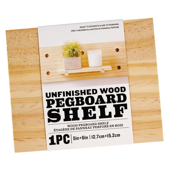 Craft County Wooden Pegboard Shelf – Multiple Sizes – Unfinished/Natural Wood – DIY Shelves