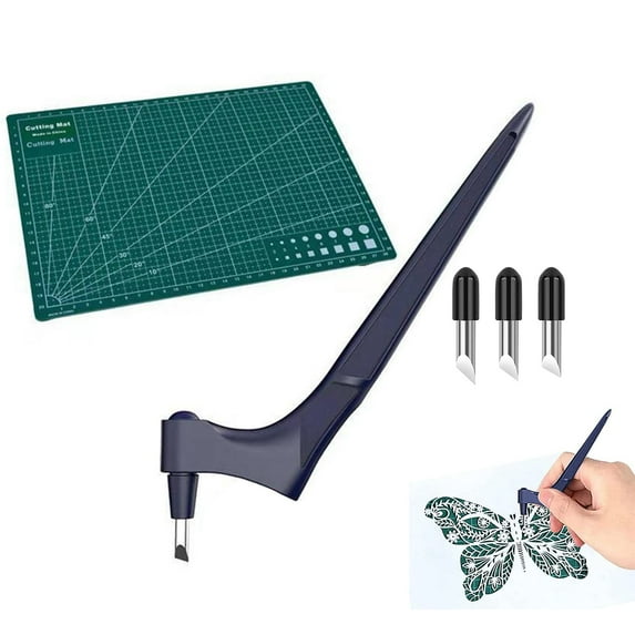 Craft Cutting Tools Pen 360 Rotating Cutting Stainless Steel Craft Handheld Paper Cutting Tool With 3 Cutter Heads For Craft(Blue)