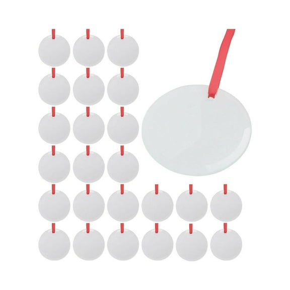 Craft Express 25 Pack 3" Circle Glass Ornaments – Sublimation Blanks with Strings