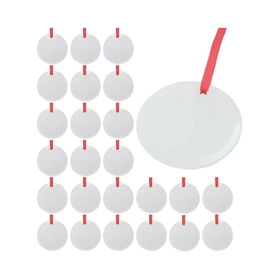 Craft Express 25 Pack 3" Circle Glass Ornaments &ndash; Sublimation Blanks with Strings