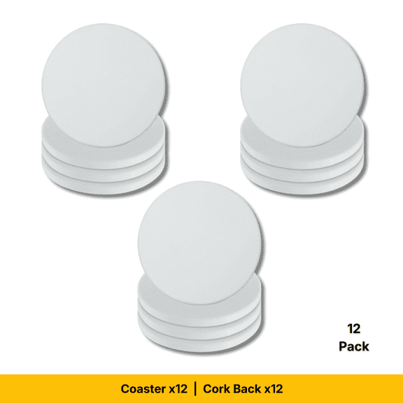 Craft Express 3" Ceramic Coasters 12-Pack White Sublimation Blanks for Heat Press, DIY Custom Drink Coasters