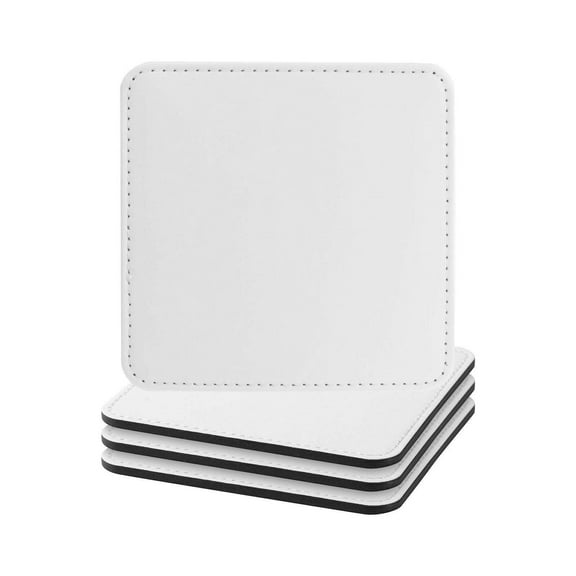 Craft Express 4 Pack Square Vegan Leather Sublimation Coasters  4" x 4" White