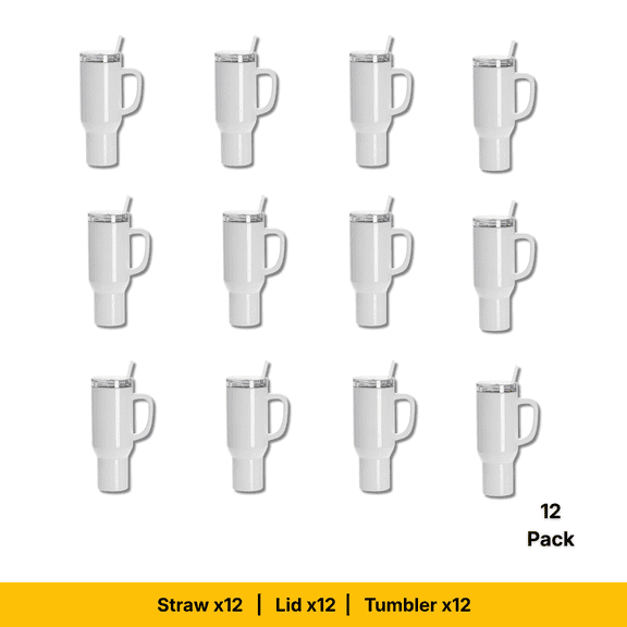 Craft Express 40 oz White Stainless Steel Travel Tumbler with Lid, Straw & Handle: 12 Pack