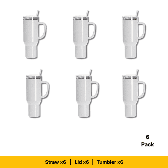 Craft Express 40 oz White Stainless Steel Travel Tumbler with Lid, Straw & Handle Double Wall Insulated - 6 Pack