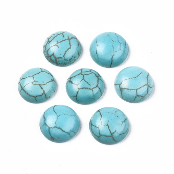Craft Findings Dyed Synthetic Turquoise Gemstone Flat Back Dome Cabochons Half Round Dark Turquoise 14x5mm