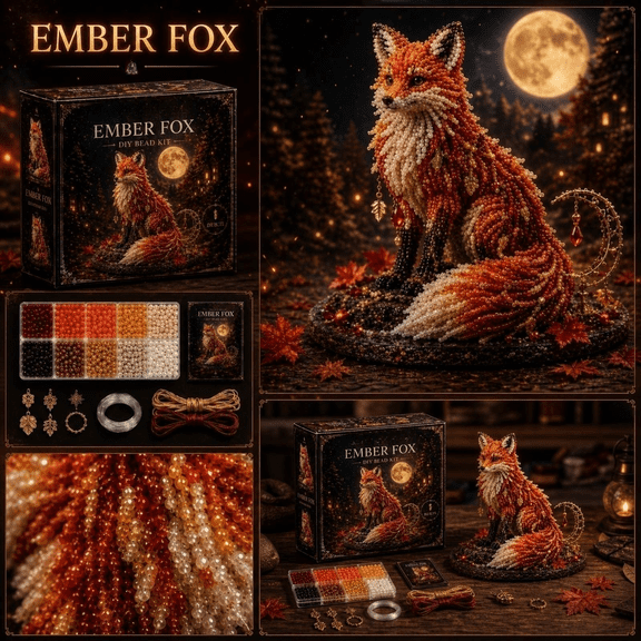 Craft Fox Bead Set, Autumn Home Decorations, Bead Animal Making Kit, Crescent Moon Decor, 8X4.5X2 Inch Diy Fox Craft Kit with Leaf Accents for Fall Display