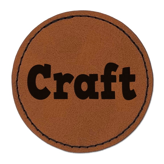 Craft Fun Text 2.5" Faux Leather Round Engraved Iron-On Patch - Brown