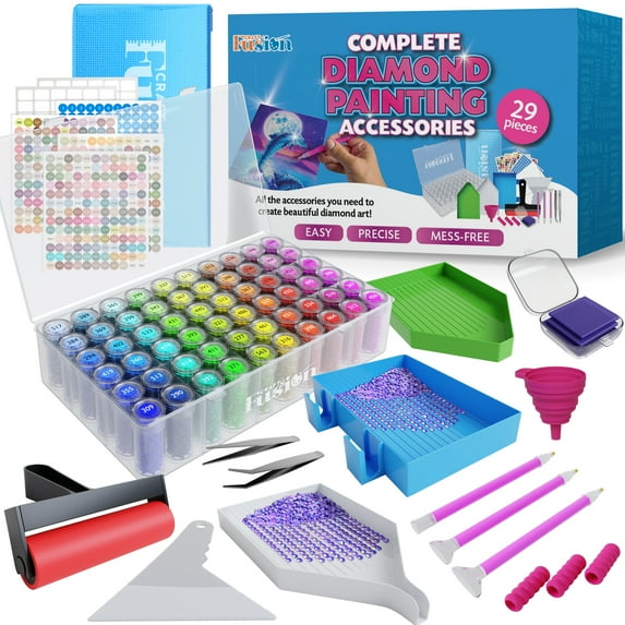 CRAFT FUSION Diamond Painting Tools with Large Storage (60 part) and Stickers