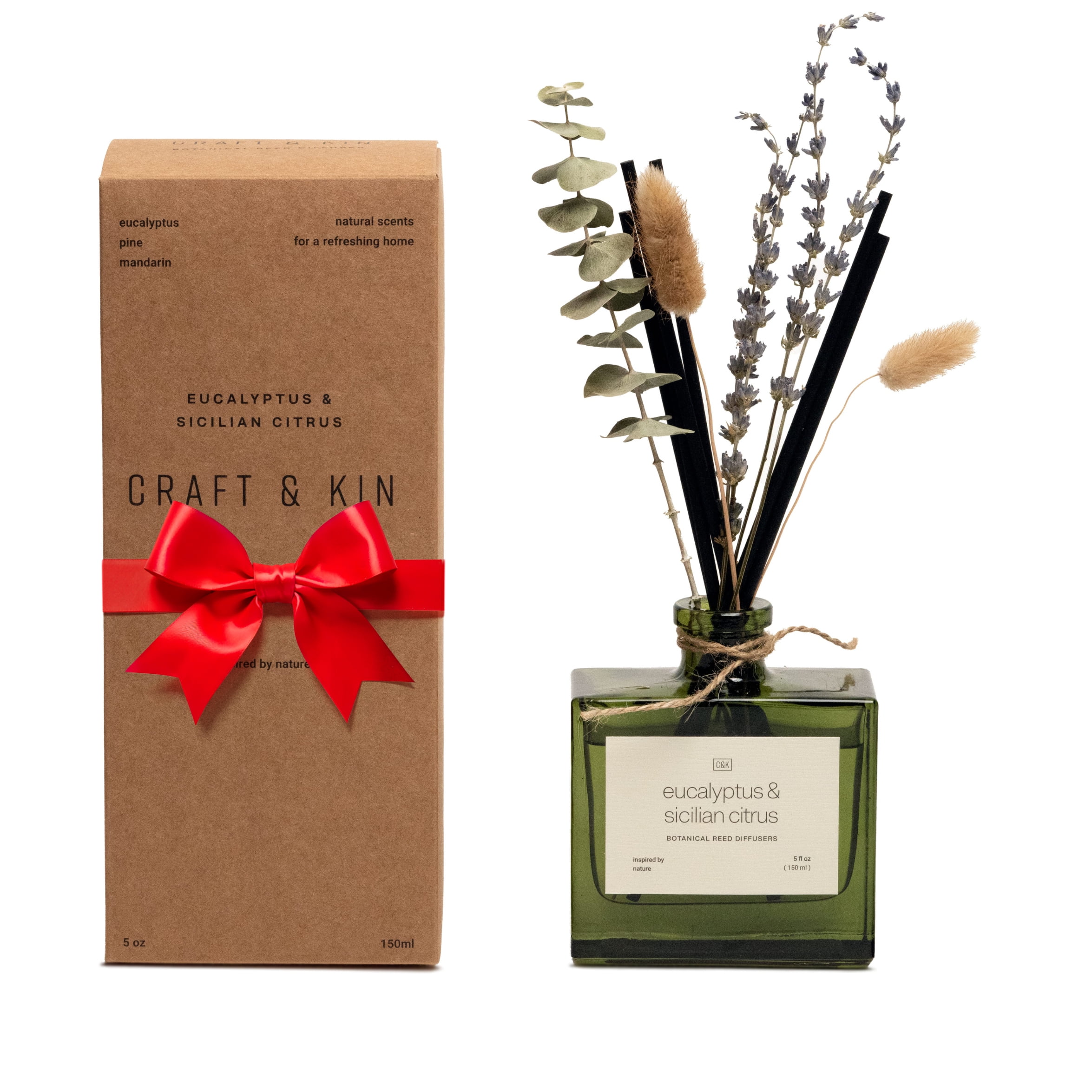 Green Glass Reed Diffuser with Eucalyptus and Citrus