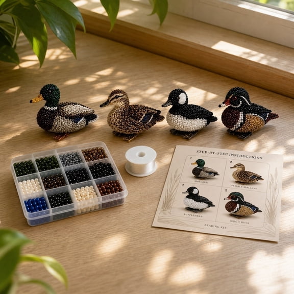 Craft Kit for Adults, Beading Supplies, Craft Beads with Holes, Bead Animal Making Kit, 6X2 Inch Duck Set with Pre-Sorted Beads, Clear Fishing Line, Step-By-Step Instruction
