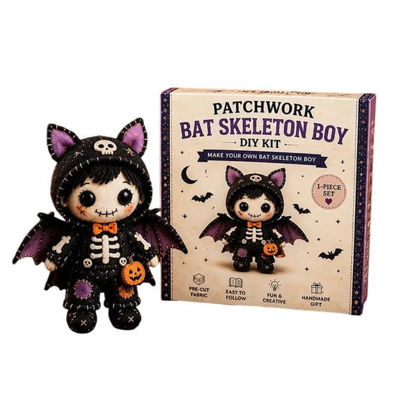Craft Kit for Adults Patchwork Skeleton Bat Halloween One Piece Diy Spooky Plush Doll Project for Home Decor