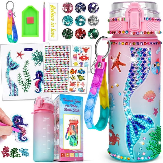 Craft Kits for Kids Age 3+ Gifts for 5 6 7 8 9 Year Old Girls: Girls Toys Ages 6-8 Year Old Kids Water Bottle Birthday Present Gifts for 3+ Year Old Girls Diamond Art Stickers for Children