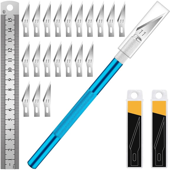Craft Knife with 10 Extra #11 Blades, Precision Hobby Knife Set with Steel Ruler, Exacto Knife for Crafting, Polymer Clay, Pottery, Paper, Vinyl, Stencil & Model Making (Purple)