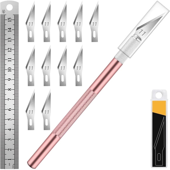 Craft Knife with 10 Extra #11 Blades, Precision Hobby Knife Set with Steel Ruler, Exacto Knife for Crafting, Polymer Clay, Pottery, Paper, Vinyl, Stencil & Model Making