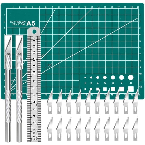Craft Knife Precision Hobby Knife Kit with 2 Exacto Knife and 20 PCS Exacto Blades for DIY Art Work Cutting, Hobby, Scrapbooking, Stencil (Green)