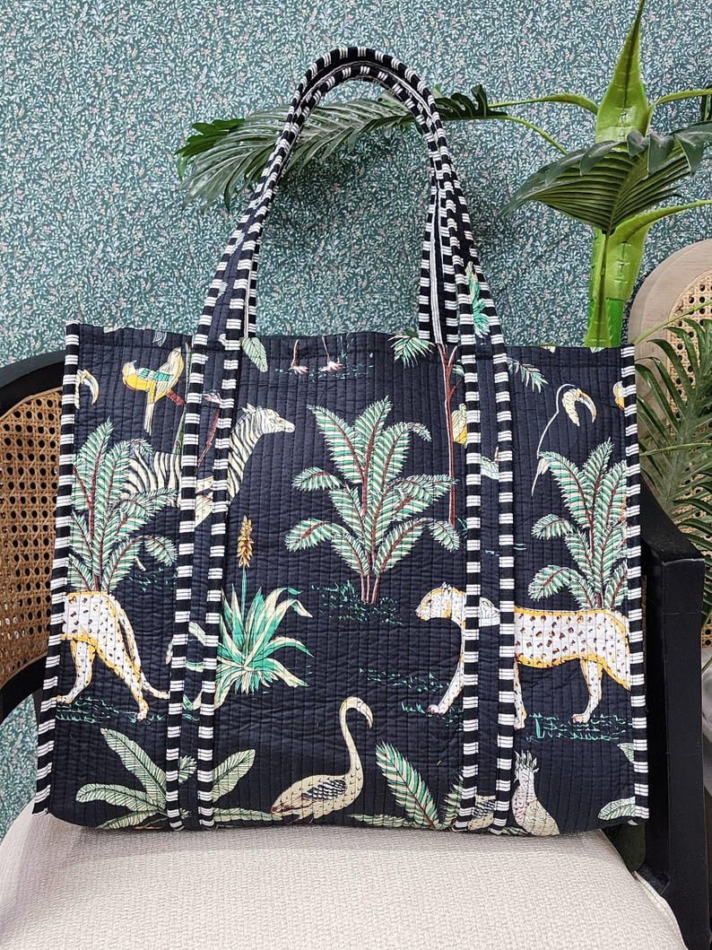 Women's Lightweight Cotton Tote Bag - Reversible Quilted Shoulder Bag For Shopping, Beach, Grocery (15x18x5.5in) - View #10