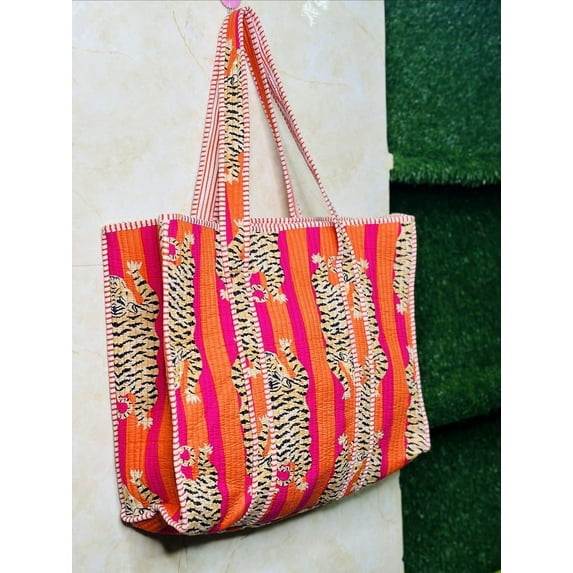 Craft Lovers Women's Quilted Handblock Print Cotton Shoulder Tote Bag – Lightweight Travel, Shopping & Beach