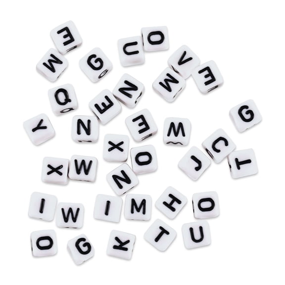 Craft Medley Alphabet Beads - White with Black Letters, Package of 36