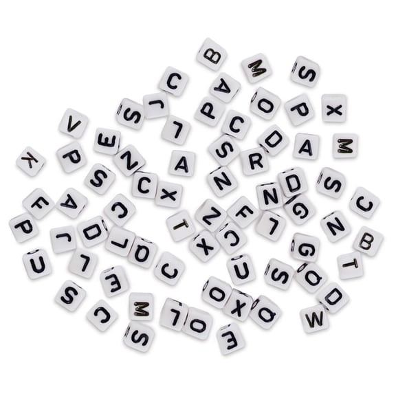 Craft Medley Alphabet Beads - White with Black Letters, Package of 68