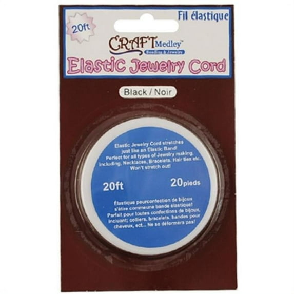 Craft Medley Elastic Jewelry Cord - Black, 0.8 mm, 18 ft