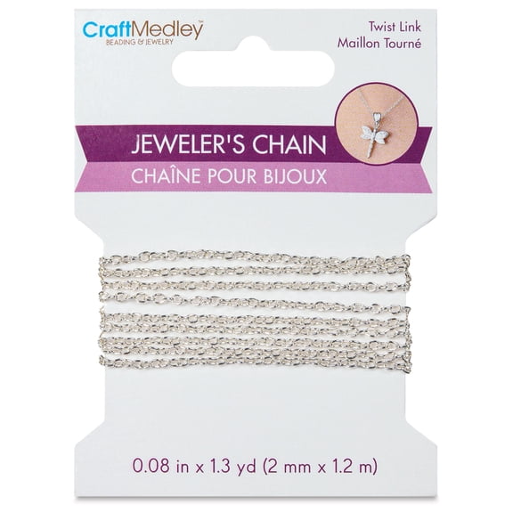 Craft Medley Jeweler's Chain - Silver Twist, 0.08" x 1.3 yd