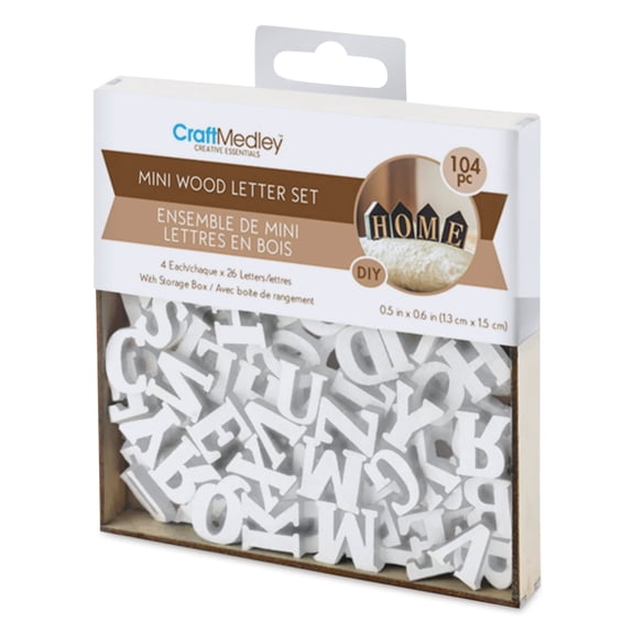 Craft Medley Mini Wood Letter Set - White, Pkg of 104
