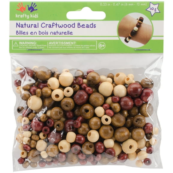 Krafty Kids Wood Beads - Round, Natural, 1.4 oz