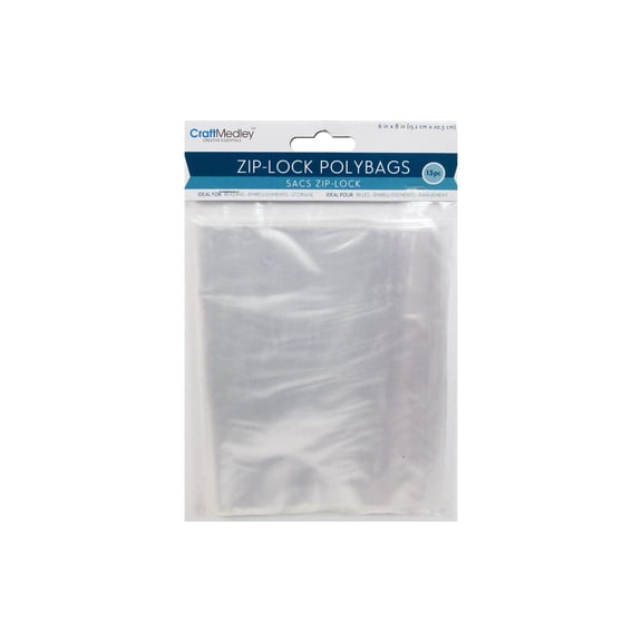 Craft Medley Zipper Lock Bags - 6" W x 8" L, Package of 15