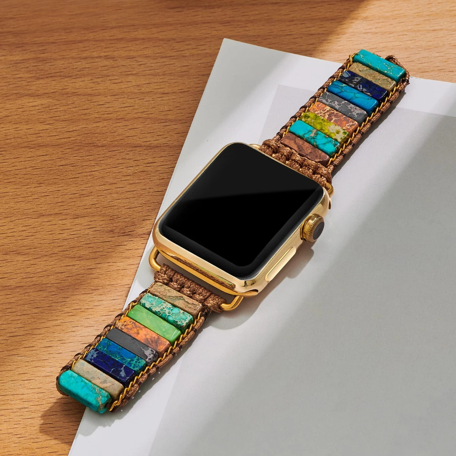 Craft- Natural Chakra Stone Tube Braided Strap Iwatch Band For 38 ~ 40Mm Apple Watch