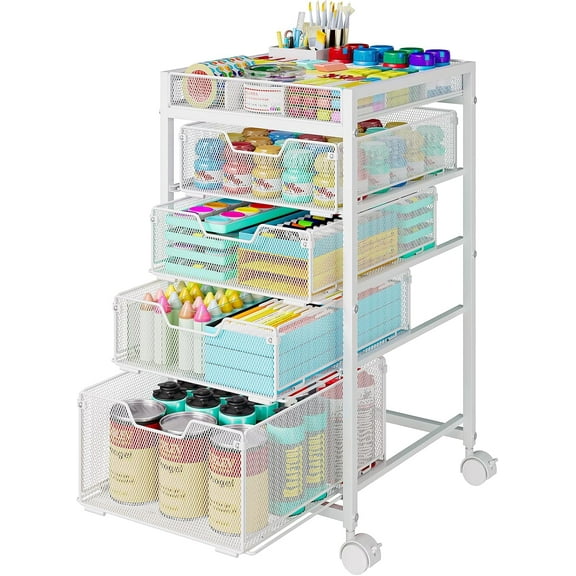 Craft Organizer and Storage Carts with DIY Divider, Lockable Wheels Storage Organizer for Art Supplies, Store for Brushes & Paints & Artifacts & Small Parts