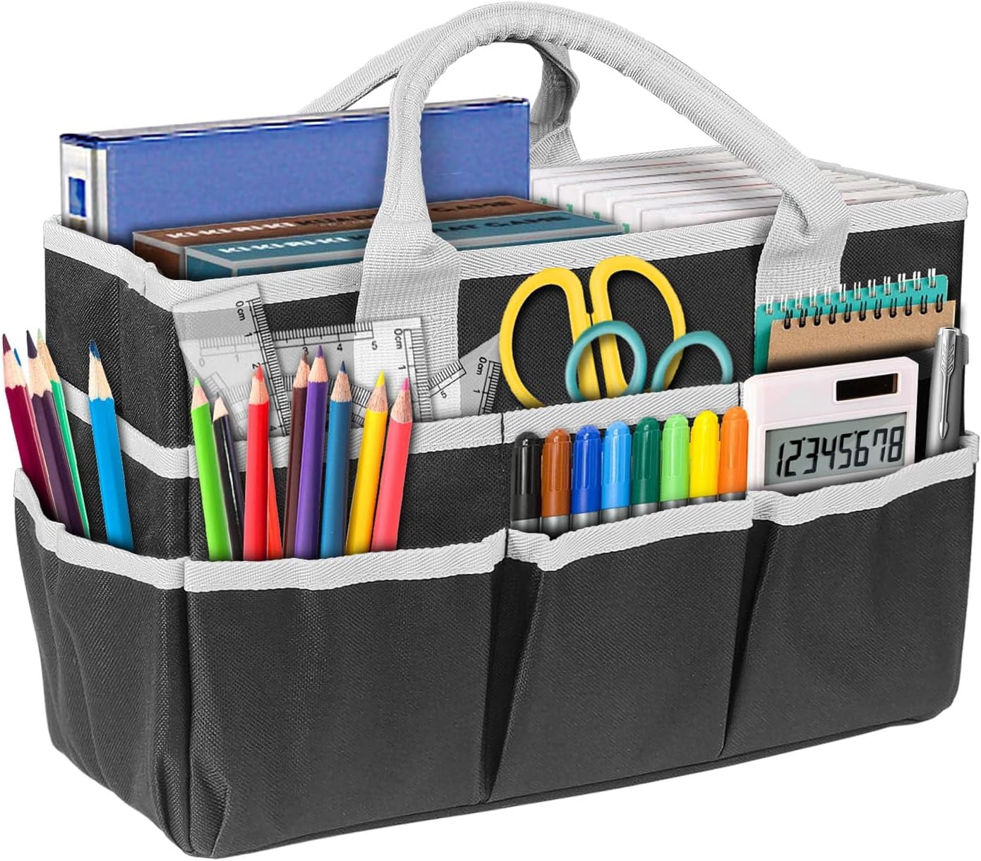 Craft Organizer Tote Bag with Multiple Pockets - Large Art Storage & Sewing Bag for Supplies, Scrapbooking, School Teachers, Medical Kits, Office & Travel Supplies Storage Caddy (Black)