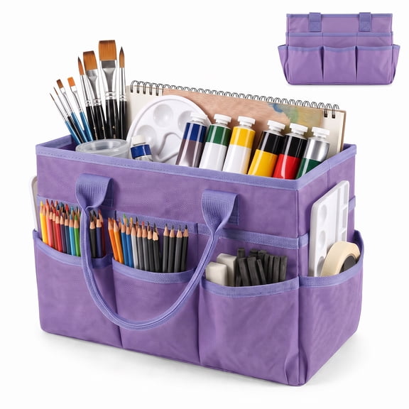 Craft Organizer Tote Bag Oxford Fabric Art Supply Organizer Bag for Art Supplies with Pockets and Handles Carrying Case for Teacher Office Drawing Book Notebook