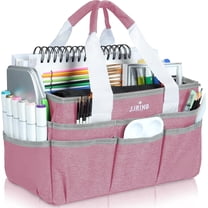 Craft Organizer Tote Bag, Pink Art Storage and Sewing Caddy with Multiple Pockets for Scrapbooking, School, and Office Supplies