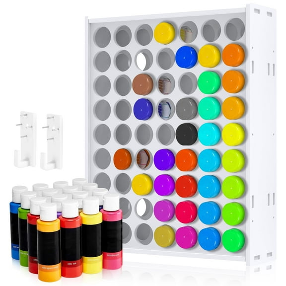 Craft Paint Storage Organizer 63 Holes Vertical Paint Rack Stand Wall-mounted Paint Holder Rack Space Saving Paint Bottle Organizer Durable PVC Paint Rack for 2oz Craft Paints