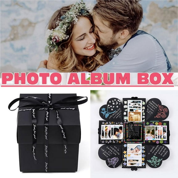 Craft Paper Explosion Photo Box, 4.92 in Square, Reveals Hidden Photos When Opened, Great for Anniversary, Baby, or Family Memory Keepsakes