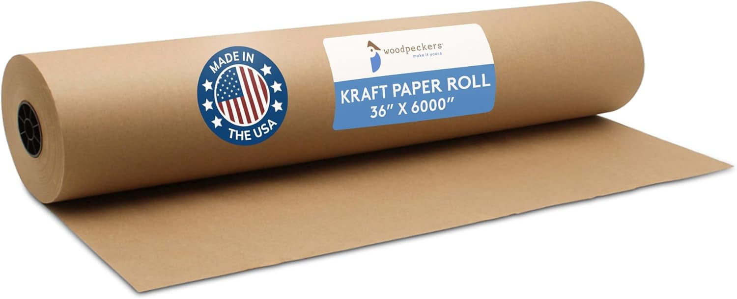 Craft Paper Roll, Bulletin Board Paper, 36 Inches x 6000 Inches Brown Paper Roll, Jumbo Butcher Paper Roll, Eco Friendly Kraft Paper Roll, Brown Wrapping Paper for Christmas Gifts, Shipping Paper