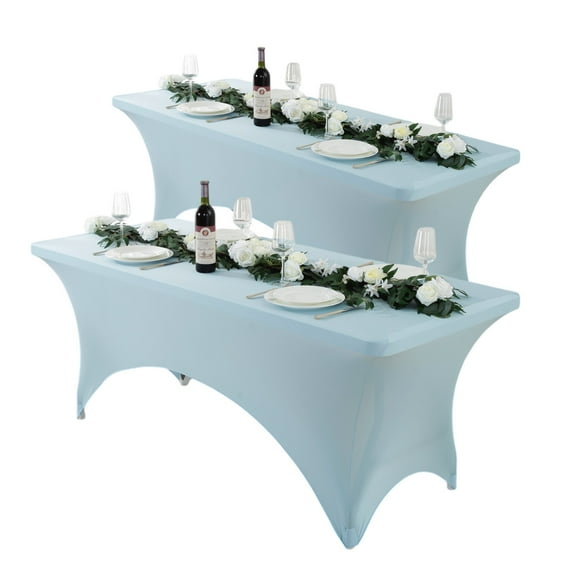 Craft And Party 2 Pack 4ft Light Blue Spandex Tablecloth – Fitted Table Cloths – Stretch Tablecloth Universal Fit for Folding Tables – Wrinkle-Free, Washable – Ideal for Parties, Weddings, Events