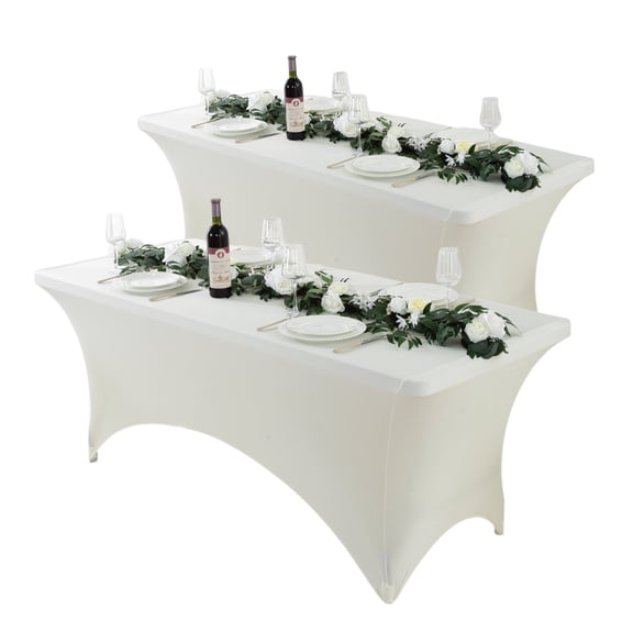 Craft And Party Spandex Fitted Wrinkle-Free Washable Tablecloth Ivory