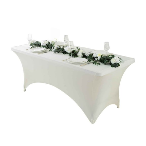 Craft And Party 6 Pack 4ft Ivory Spandex Tablecloth – Fitted Table Cloths – Stretch Tablecloth Universal Fit for Folding Tables – Wrinkle-Free, Washable – Ideal for Parties, Weddings, Events