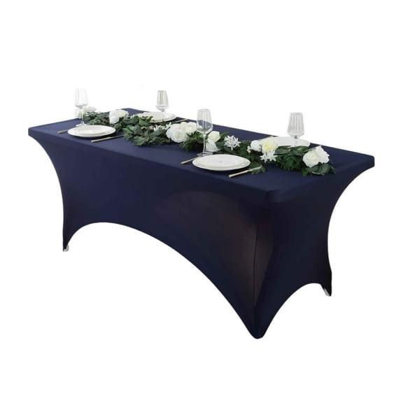 Craft And Party 6 Pack 6ft Navy Blue Spandex Tablecloth – Fitted Table Cloths – Stretch Tablecloth Universal Fit for Folding Tables – Wrinkle-Free, Washable – Ideal for Parties, Weddings, Events