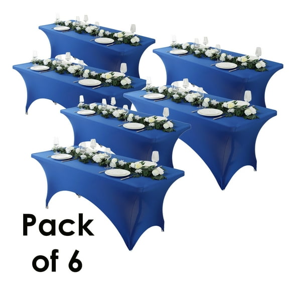 Craft And Party 6 Pack 6ft Royal Blue Spandex Tablecloth – Fitted Table Cloths – Stretch Tablecloth Universal Fit for Folding Tables – Wrinkle-Free, Washable – Ideal for Parties, Weddings, Events