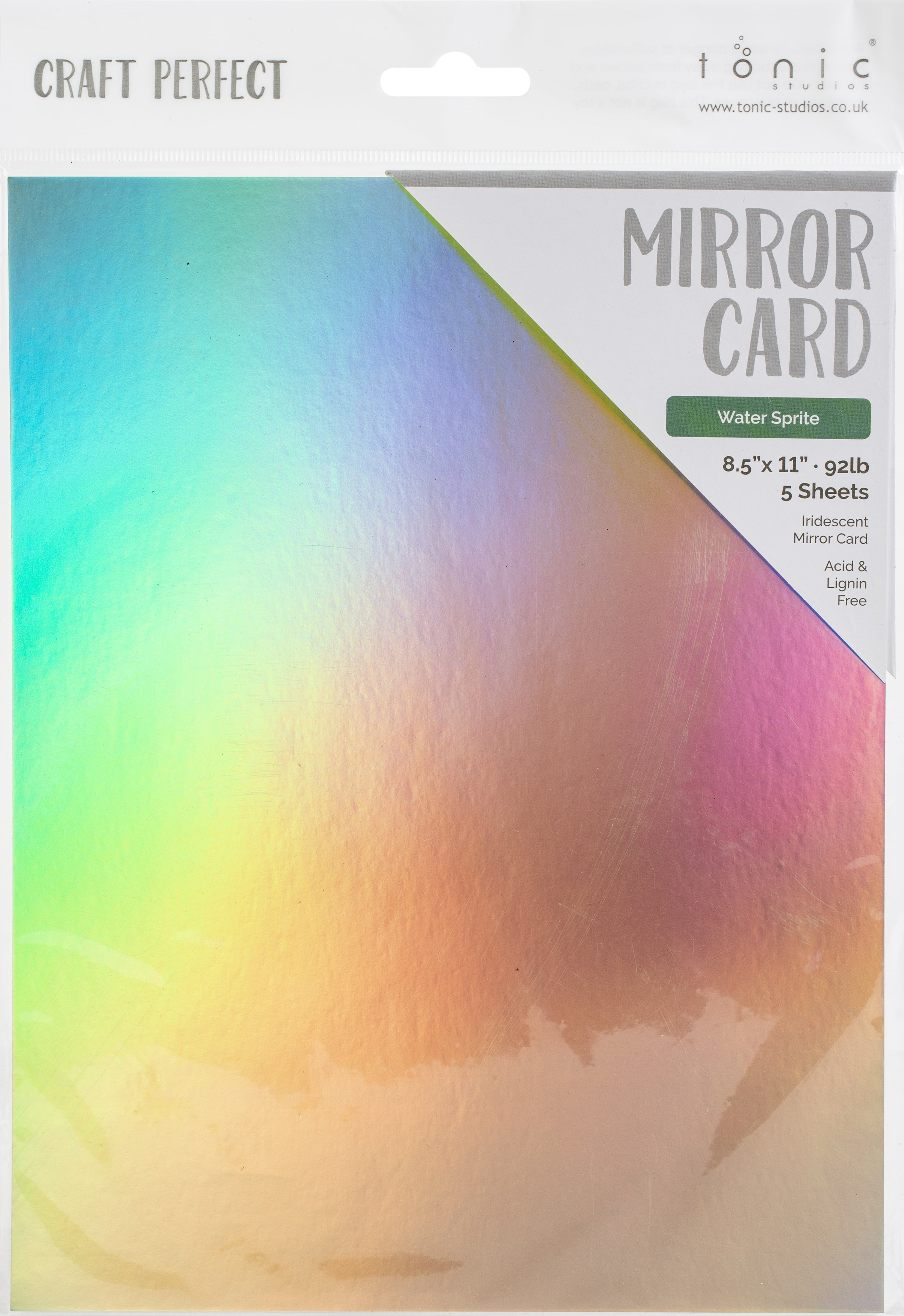 Craft Perfect Mirror Cardstock 92Lb 8.5X11 5/Pkg Iridescent -Seafoam Rain