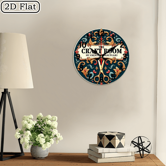 The Craft Room - My Creative Sanctuary 2D Flat 1pc 10Inch Design Silent Wall Clock - Wooden, Ideal for Living Room, Kitchen, Office Decor, Perfect Christmas Gift