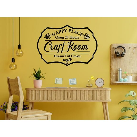 Craft Room Happy Place Dream Cut Create Tailor Seamstress Quote Decals for Wall - Die-Cut Vinyl Sticker Wall Art for Craft Room Decor - Inspirational Vinyl Decals, 23x16-Inch, Black
