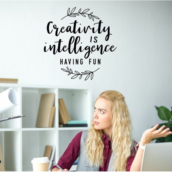 Craft Room Wall Decals Creativity Intelligence Having Fun - Craft Room Wall Art Vinyl Sticker Quote - Gift for Quilters Seamstresses Tailors 18x18- Inch Black