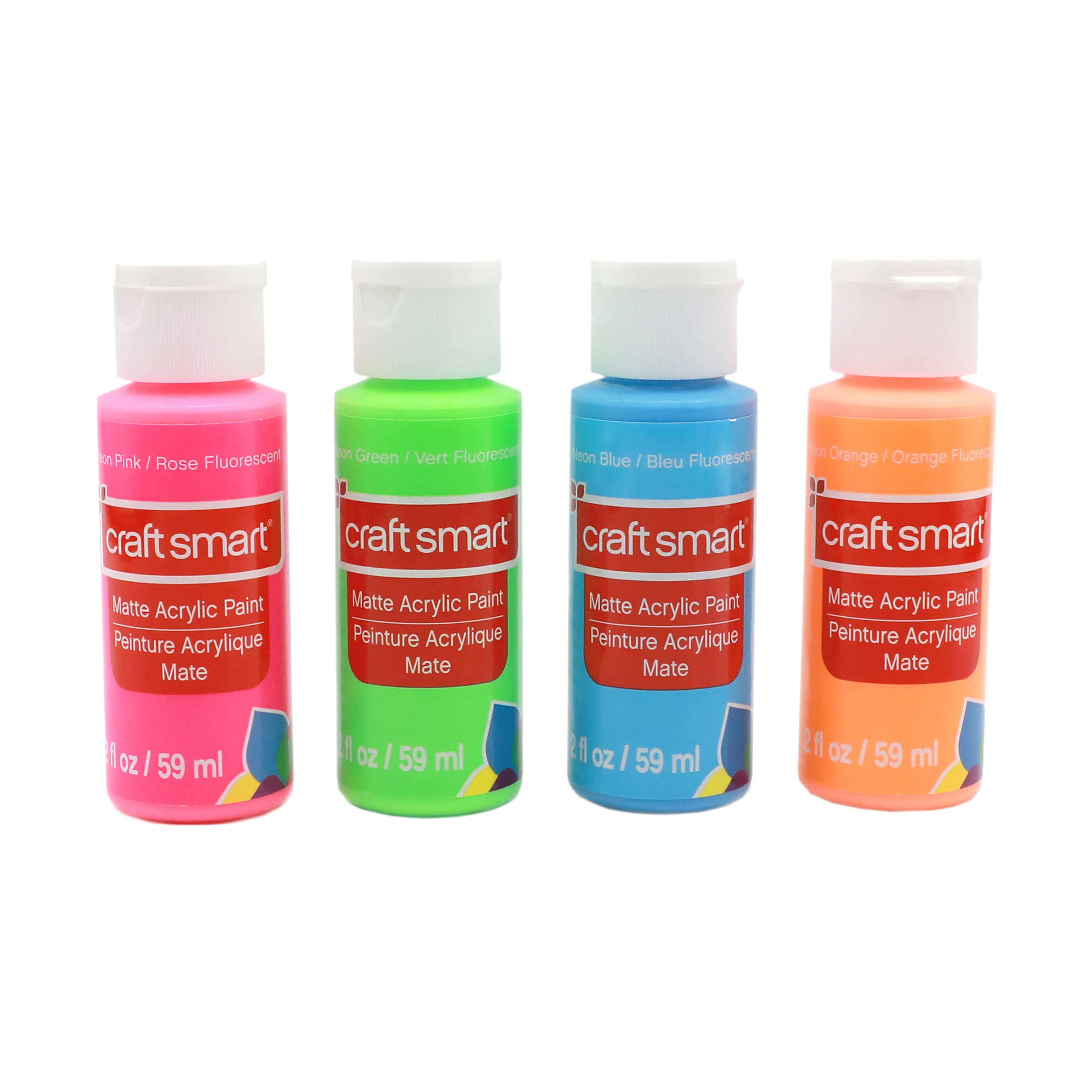 Craft Smart Neon Acrylic Paint, High-Visibility Fast-Drying Multi-Surface Formula, Assorted Neon, 2 fl. oz., 24 Packs (96 Total Bottles)