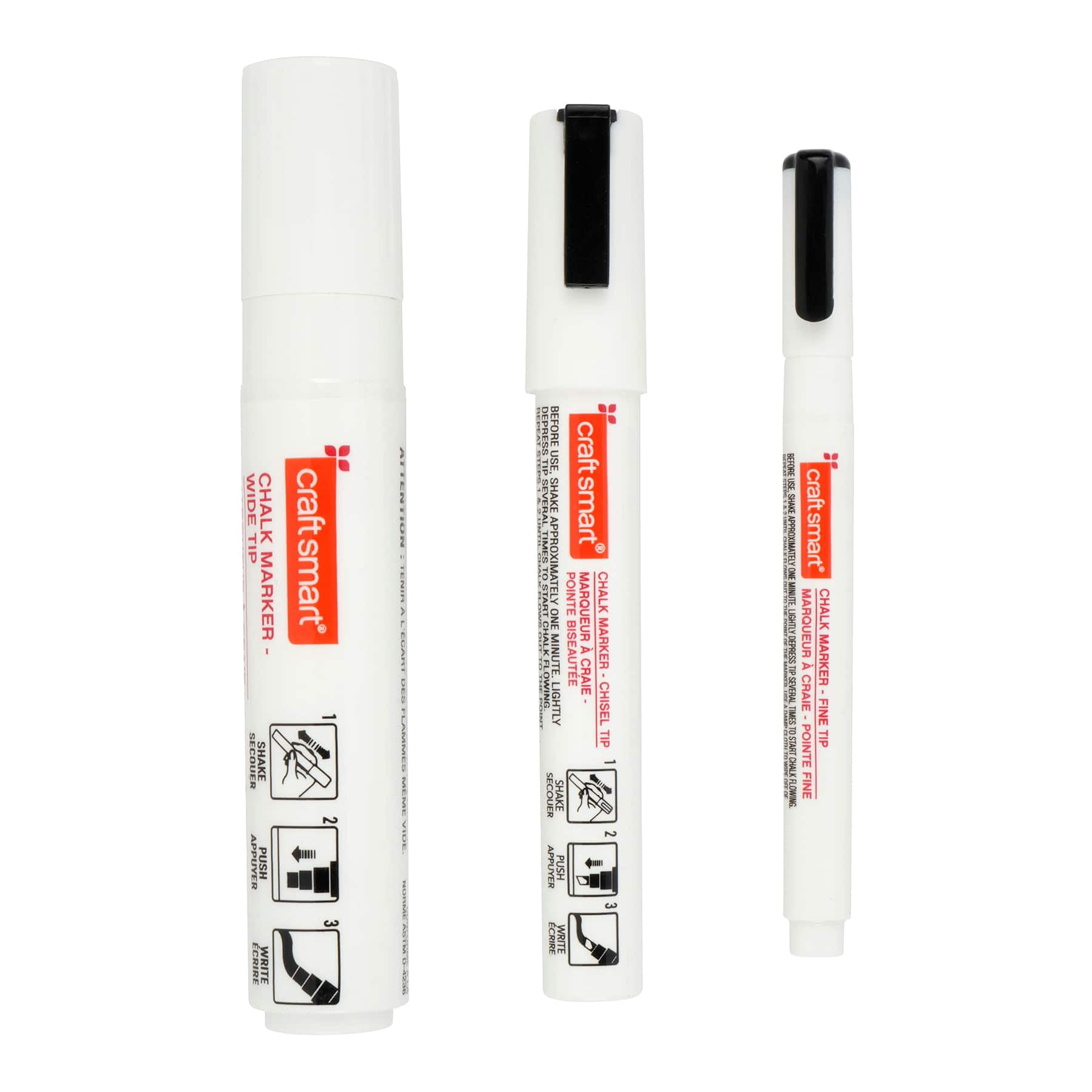 Make Market Craft Smart White Chalk Markers, Multi-Tip Opaque Pigment Ink with Erasable Formula, White, 3 Tip Sizes, 6 Pack (18 Total)