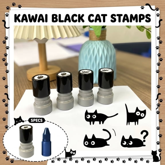 Craft Stamps Refill Ink Compatible Self Stamping Seal Lovely Black Cat Art Clean Edge Imprint Notebook Customization Vessel*1pc